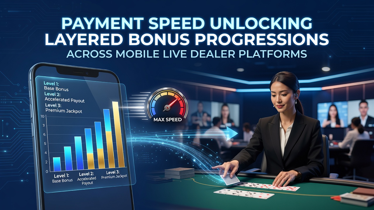 Mobiele live dealer interface met snelle betaalopties en bonusprogressie indicatoren